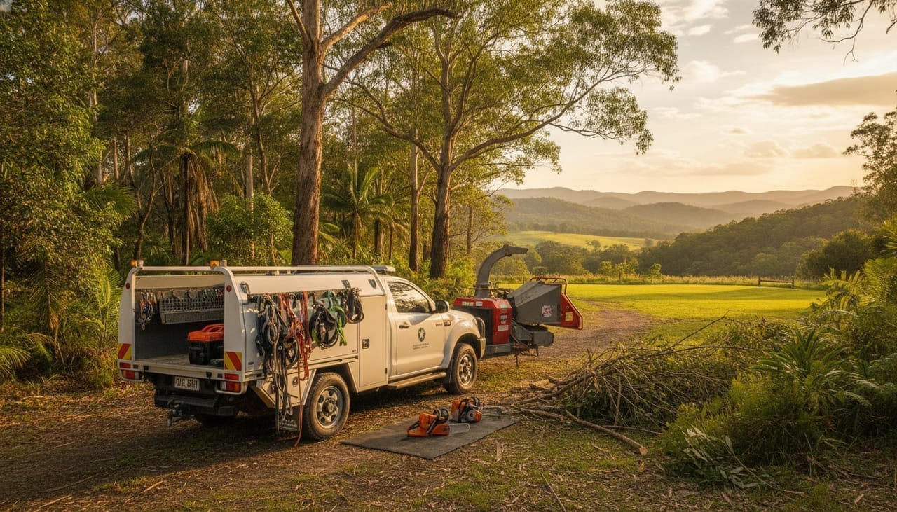 The Forest Arborist work truck and wood chipper on site in The Forest